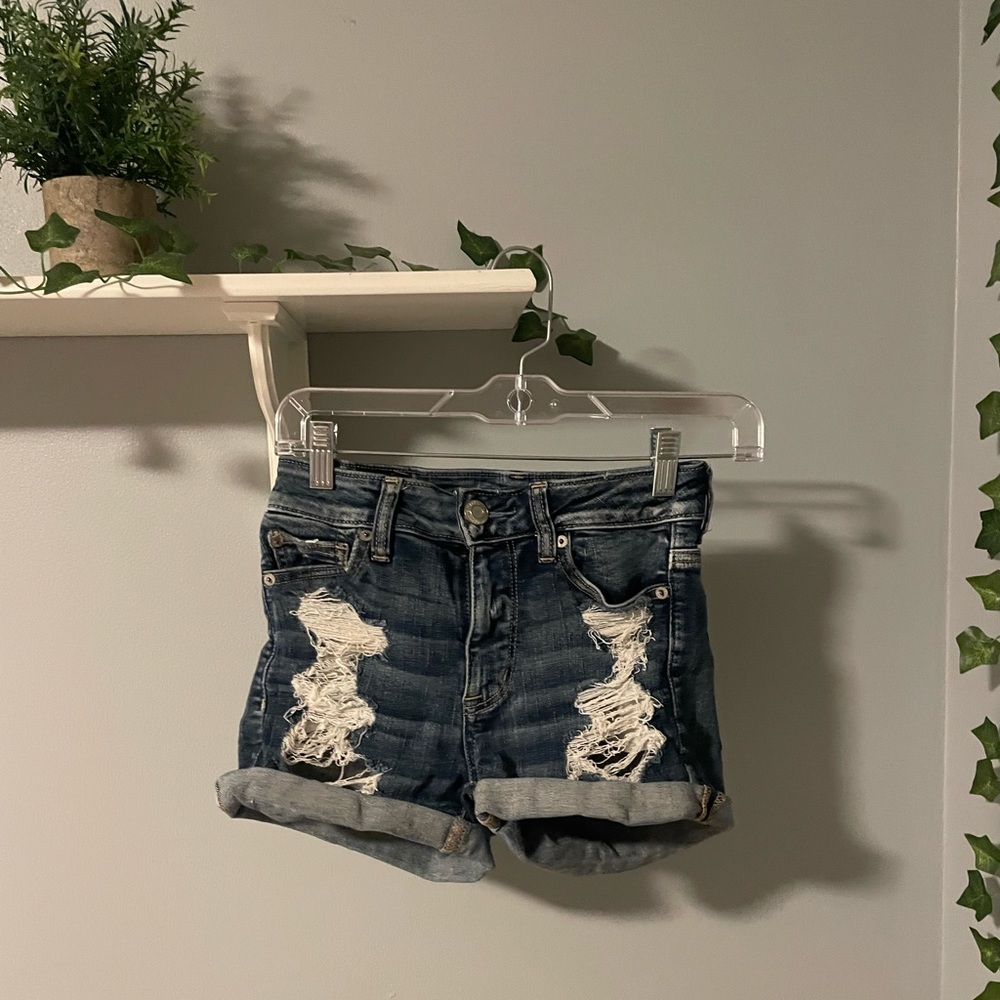 ae stretch jean shorts